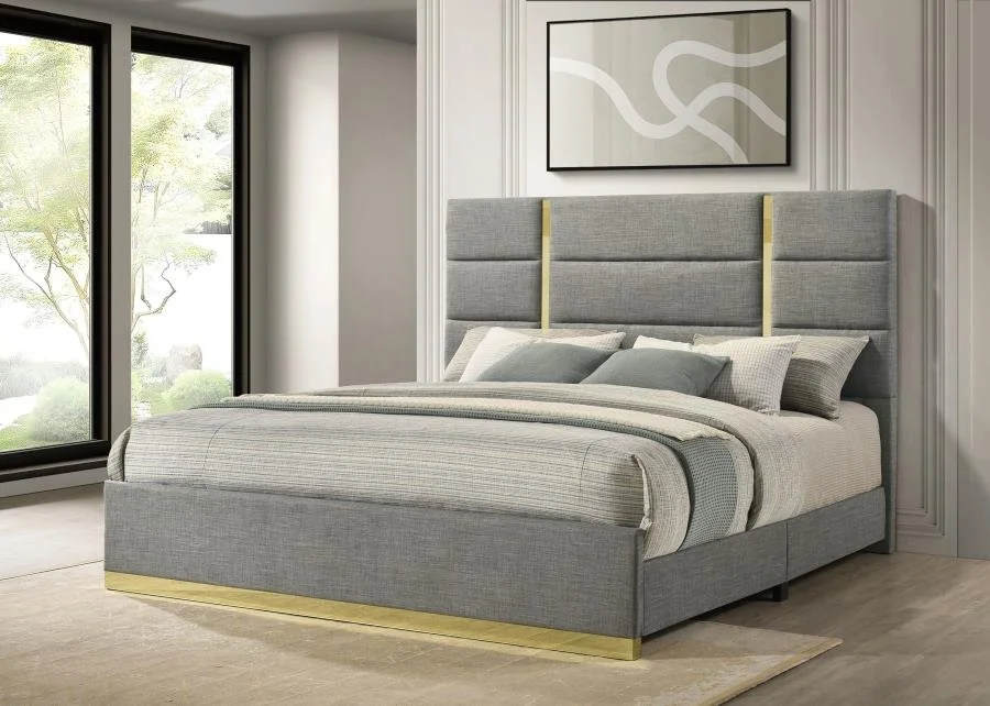 223091 Ines Upholstered Panel Bed Grey