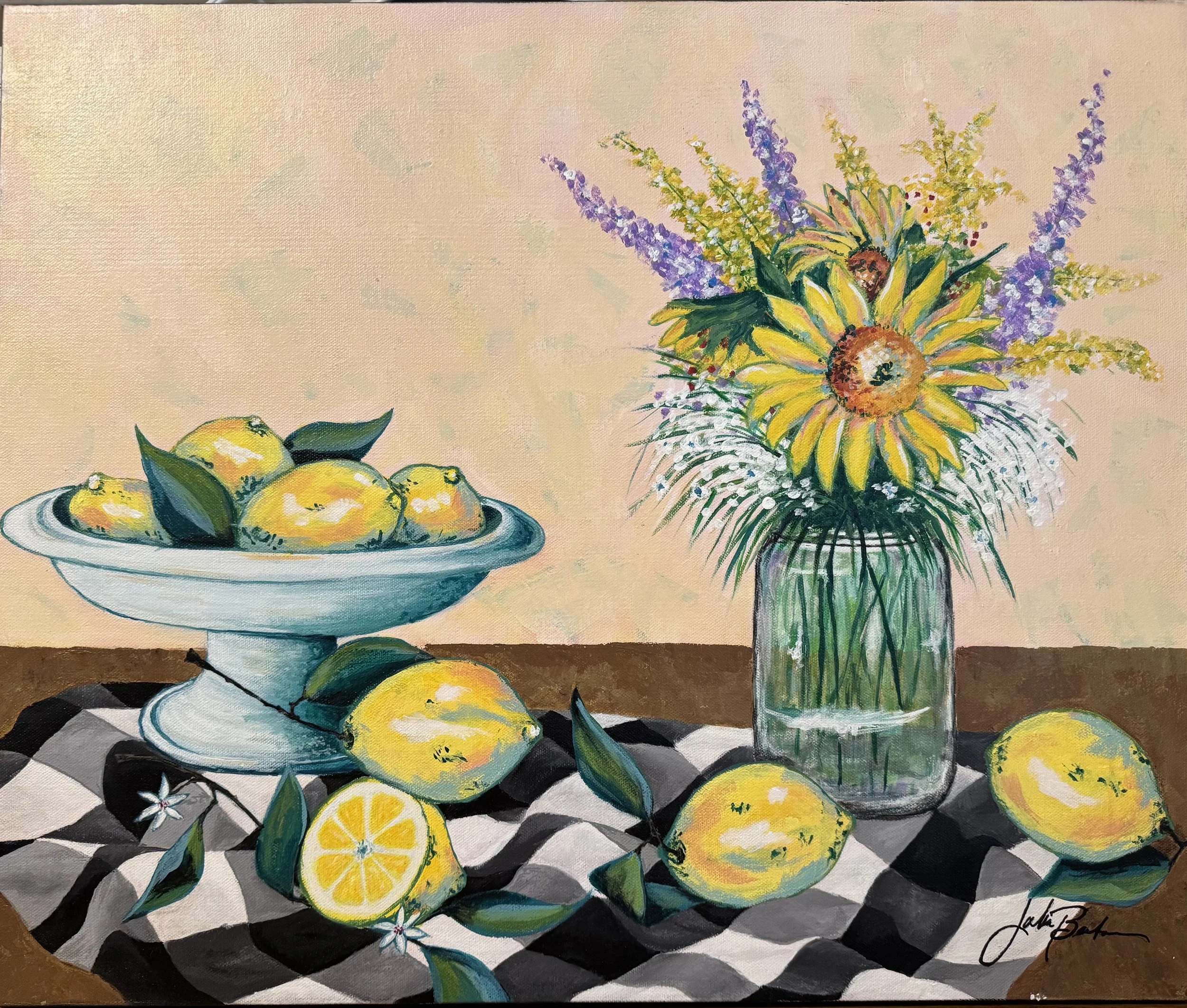 "Lemons On Checkered Cloth" by Julia Beaton
