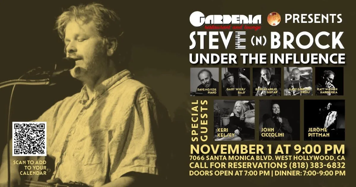 I'm hoping I can see you at a concert  on Friday at 9:00 PM at the Gardenia Restaurqnt and Lounge. I have a great band, guest singers, and songs you&rsquo;ve heard of that influenced the songs that I&rsquo;ve written. 

The Gardenia Restaurant and Lo