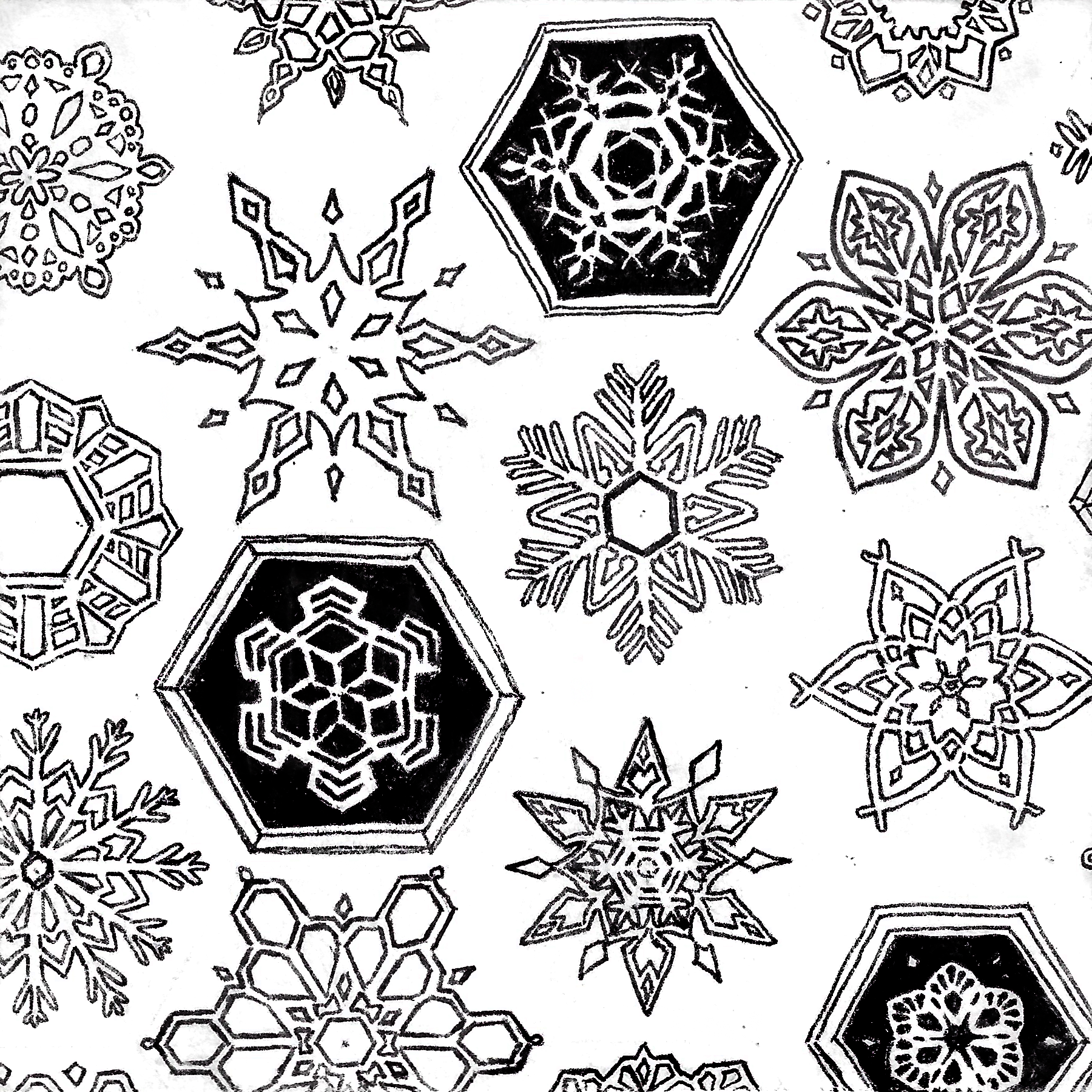 snowflakes arranged in a honeycomb pattern