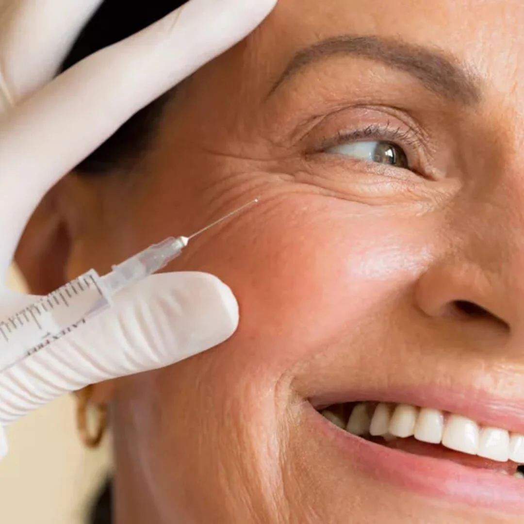 Woman getting Botox injection to crow's feet