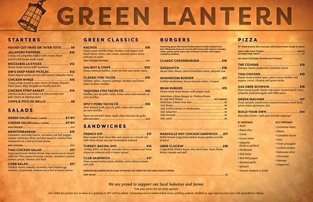 The Green Lantern Bar & Grill Menu