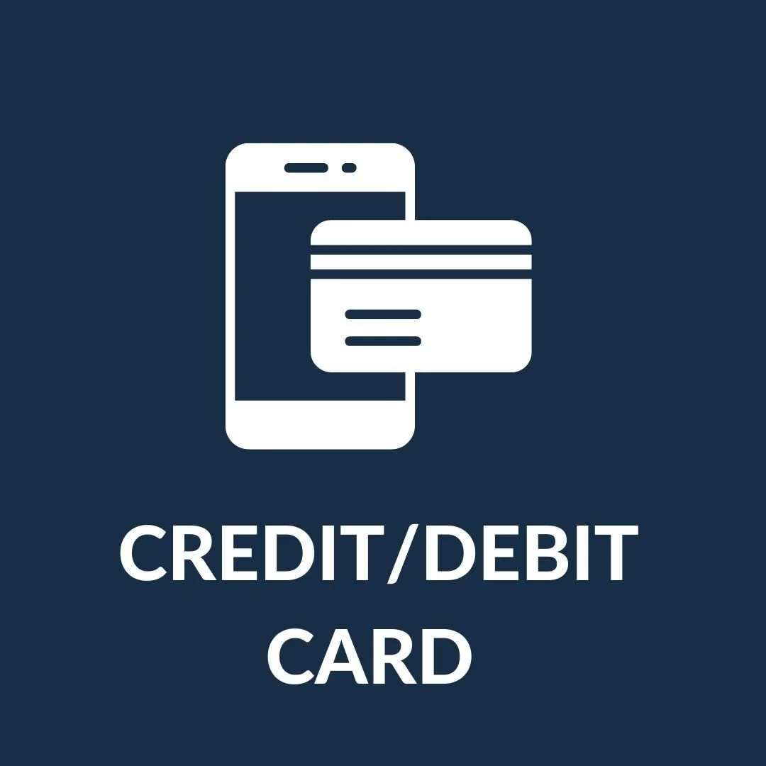 Icon of a smartphone with a credit card in front of it, indicating mobile credit/debit card payment.