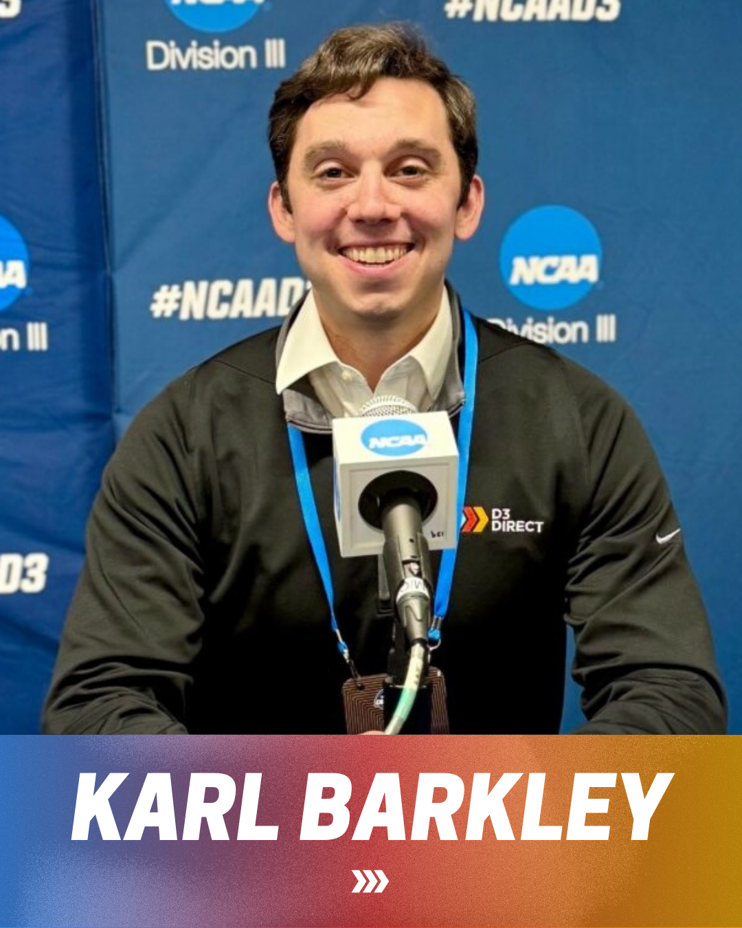 The founder of D3Direct, Karl Barkley, during a press conference at the NCAA Division III Men's Basketball Final Four.