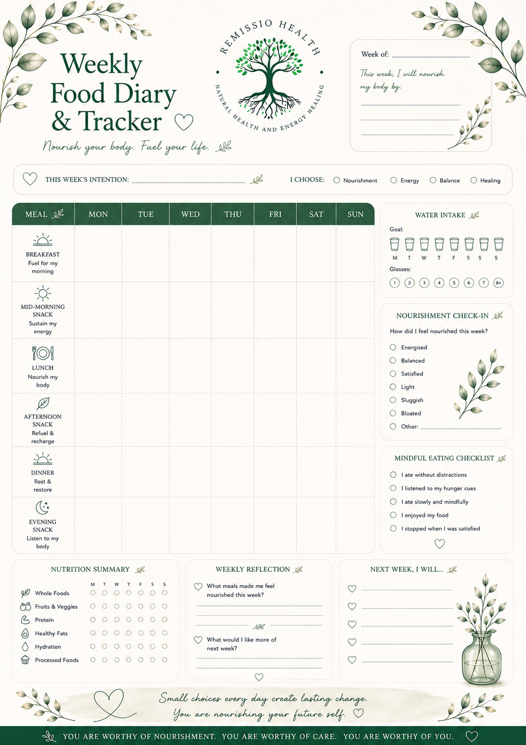Weekly Food Diary and Tracker