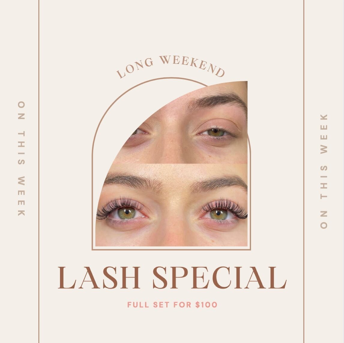 LONG WEEKEND LASH SPECIAL ✨  I thought I would offer a lash special for the week, long weekend vibes - you know? 😉  A full set of lash extensions will be $100 this week!  Book your appointment today to secure this special. You can book for any time 