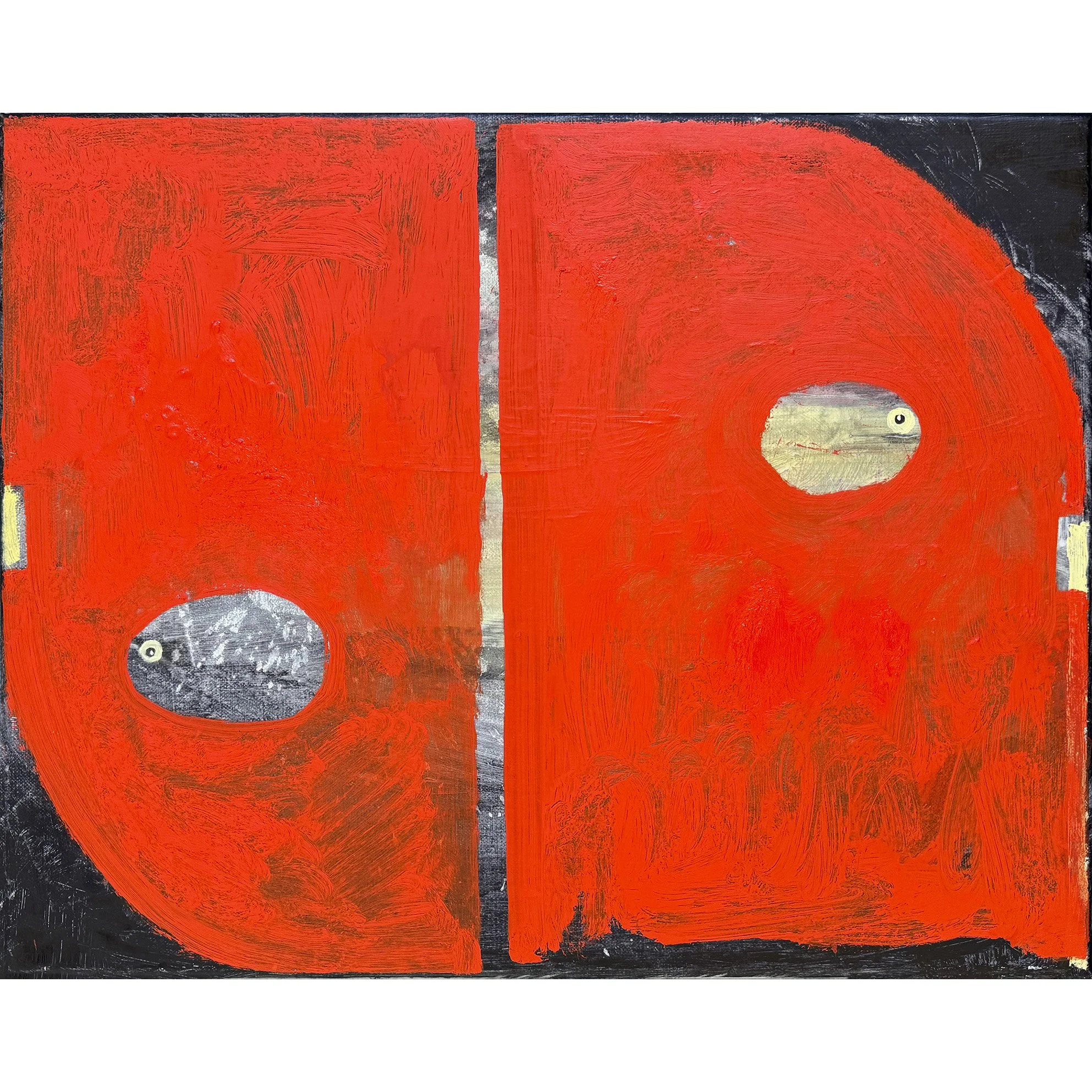 Two red birds on canvas, 2026