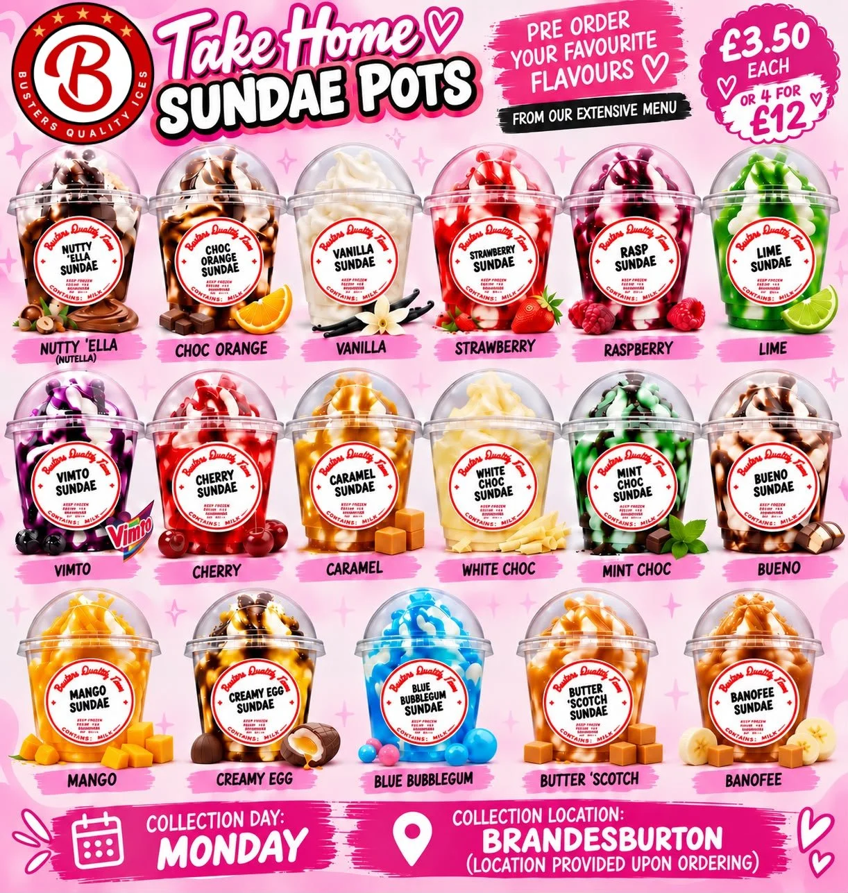Busters Take Home Ice Cream Sundae Pots Menu