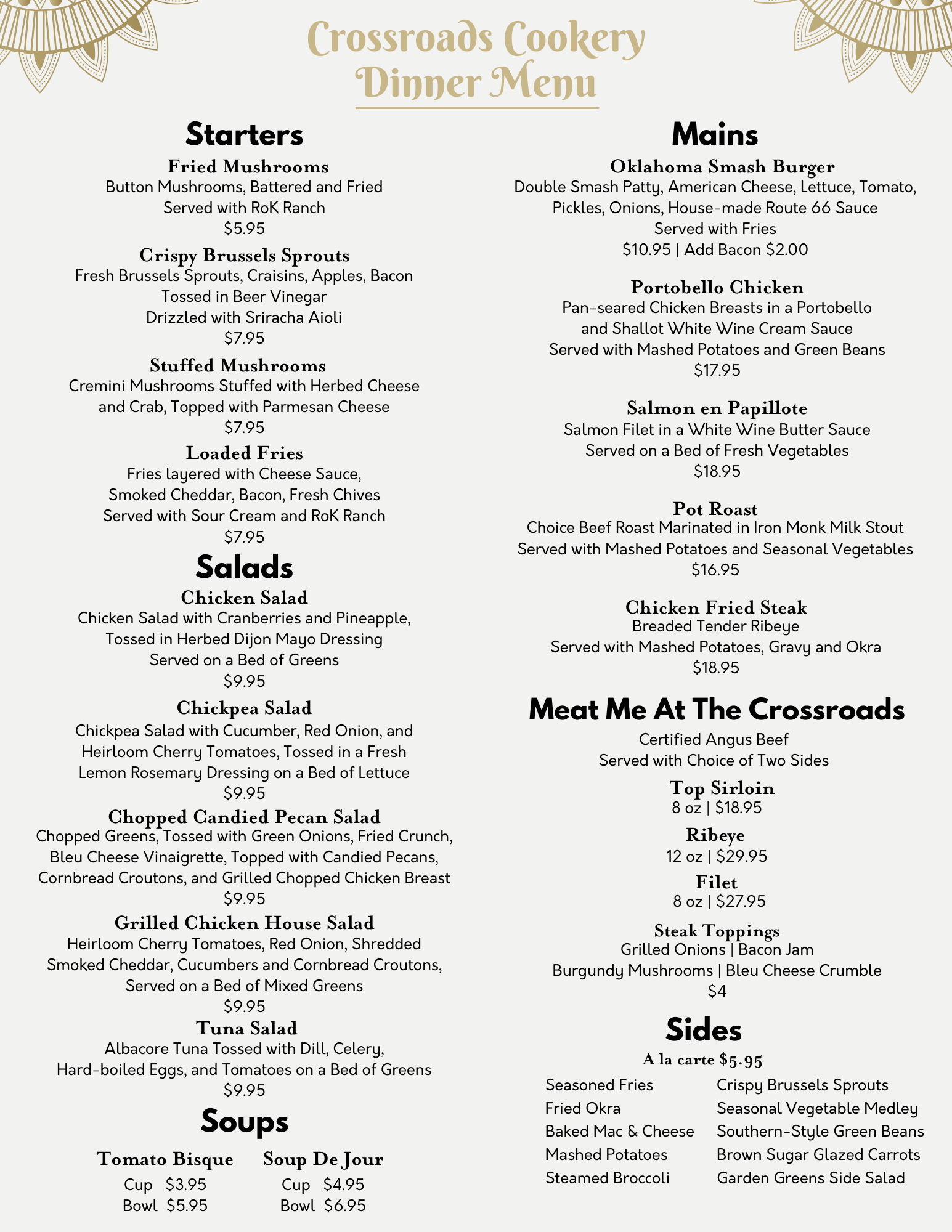 Menu — Crossroads Cookery
