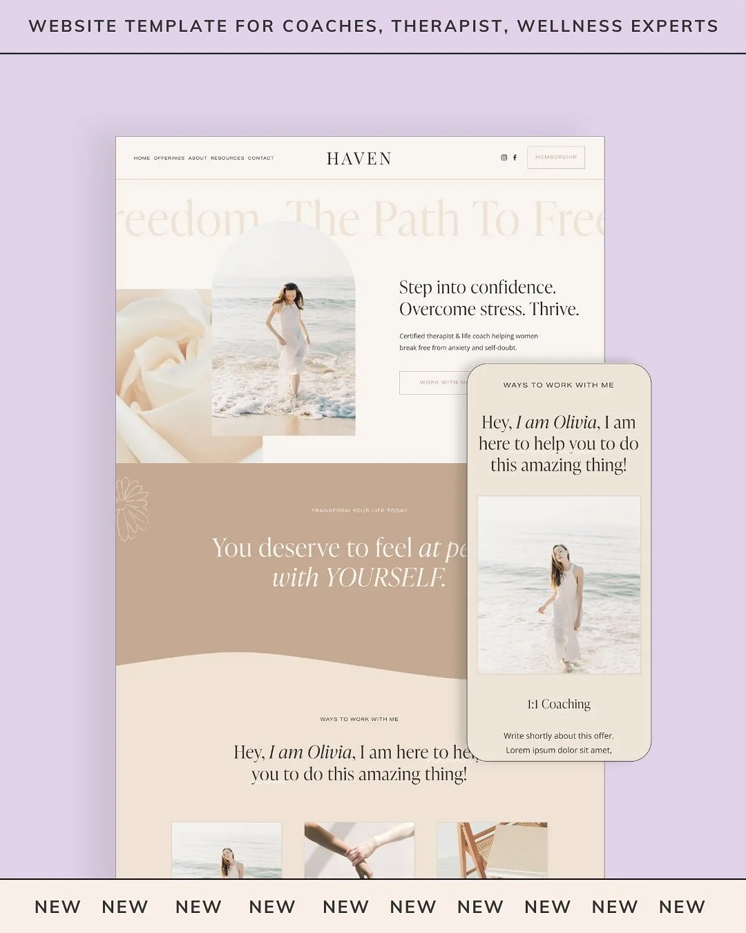 🌸 HAVEN 🌸

Meet HAVEN - my newest Squarespace template designed for life coaches, therapists, and wellness professionals who want a beautiful, high-converting website without the hassle.

✨ Save time. ✨ Save money. ✨ Skip the guesswork.

HAVEN incl