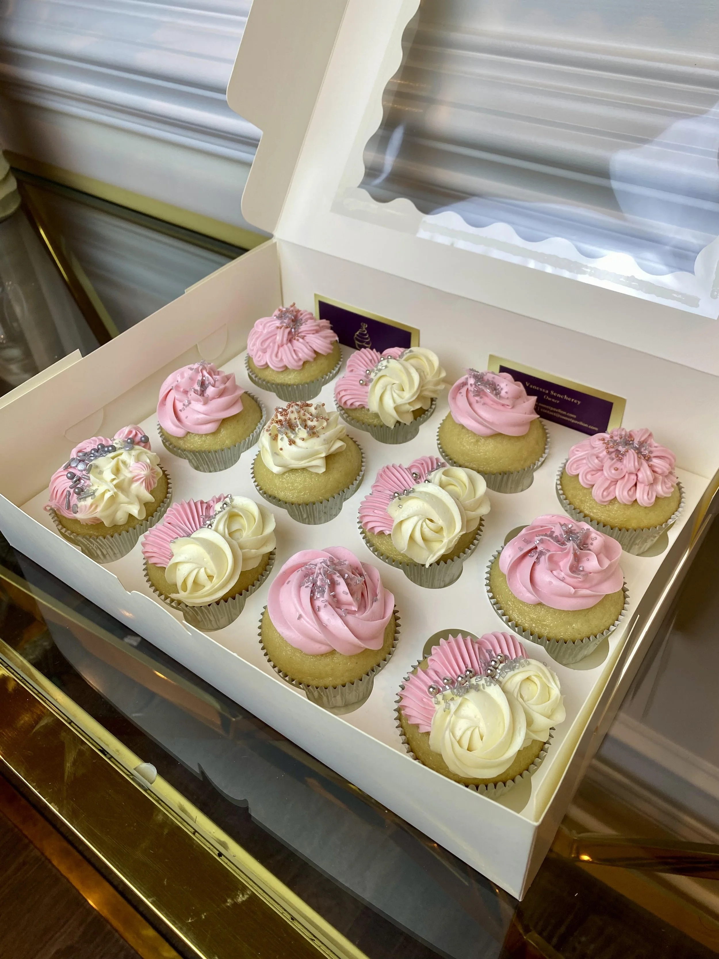 Custom cupcakes pink, ivory, silver, best cupcakes in charlotte nc, cupcake delivery charlotte nc, catering charlotte, top 10 best custom cupcakes in charlotte nc