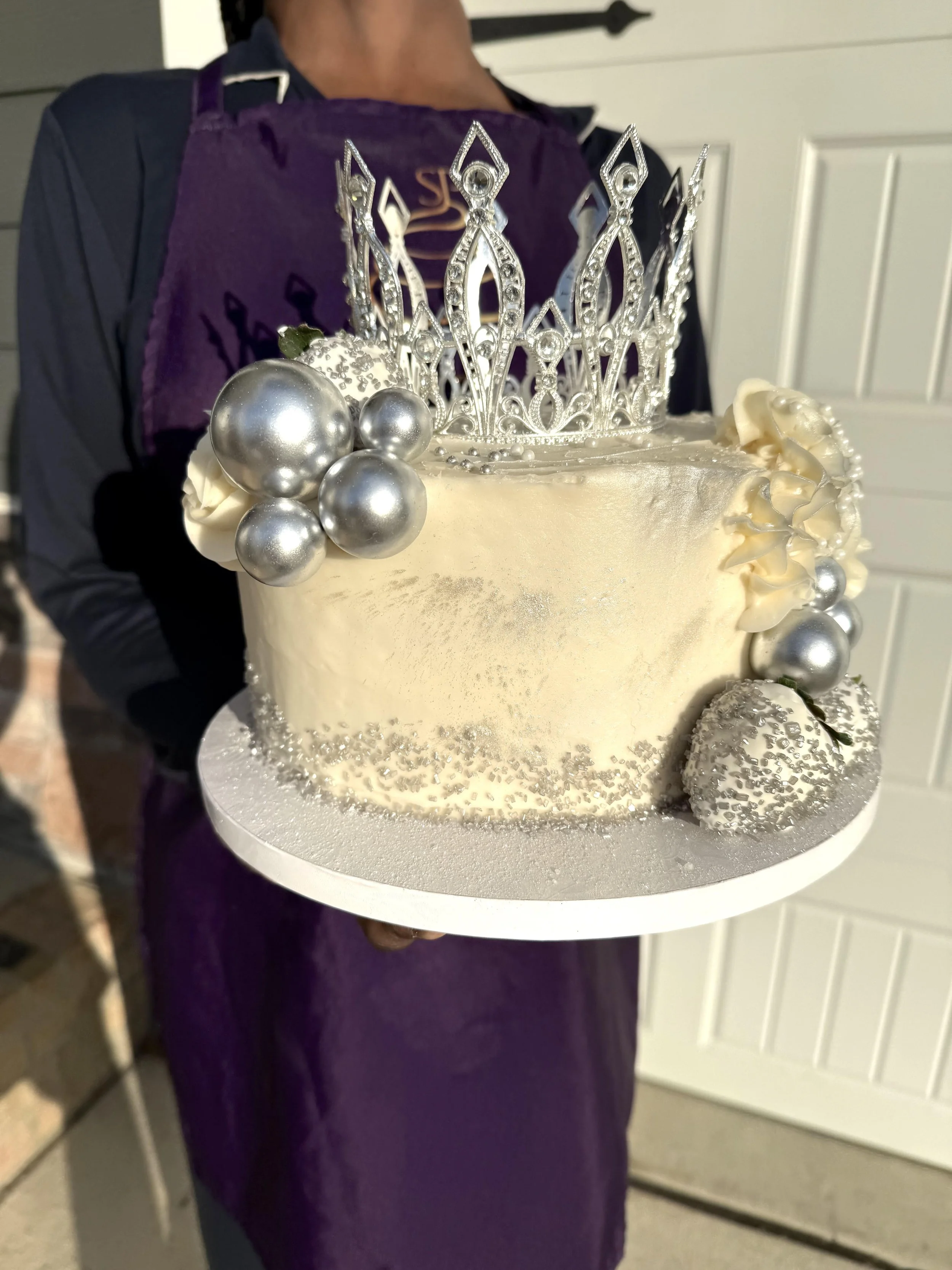 Pineapple upside down cake with silver princess crown, Charlotte bakery NC, queen city, crown cake