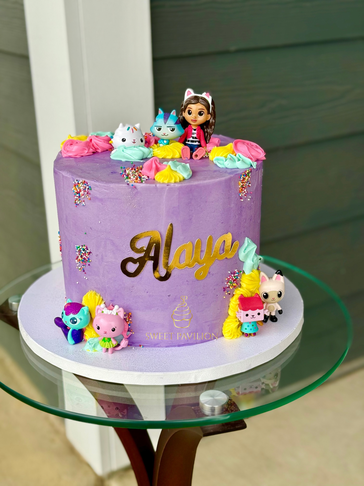 Gabby dollhouse cake, personalized mirrored cake charm, name front cake topper, birthday cake topper custom, flat custom cake topper, cake topper priority shipping