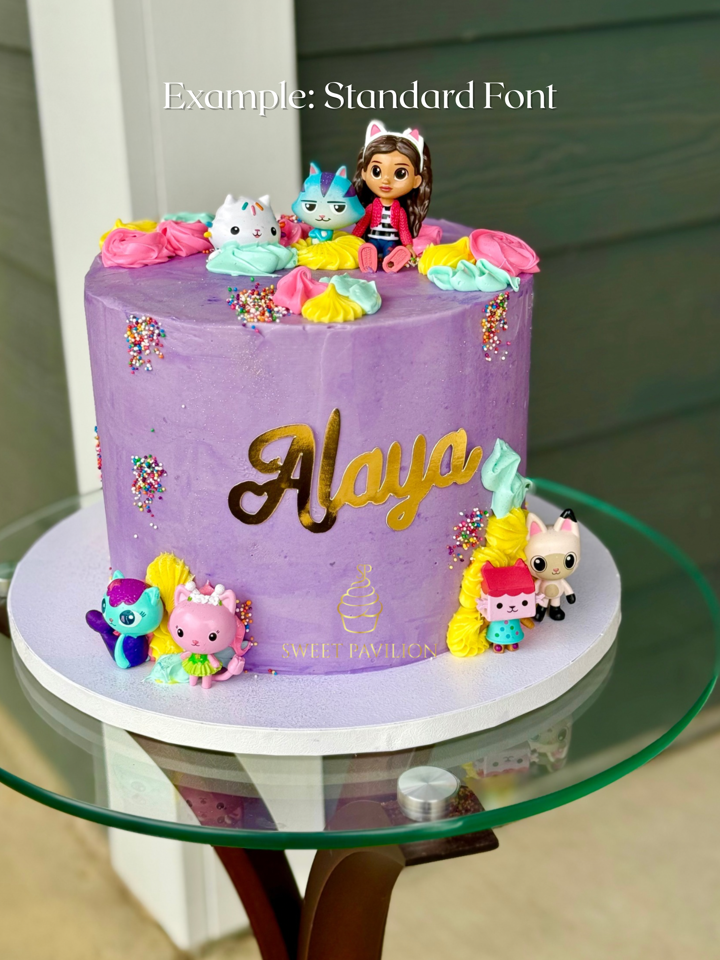 Gabby dollhouse cake, personalized mirrored cake charm, name front cake topper, birthday cake topper custom, flat custom cake topper, cake topper priority shipping
