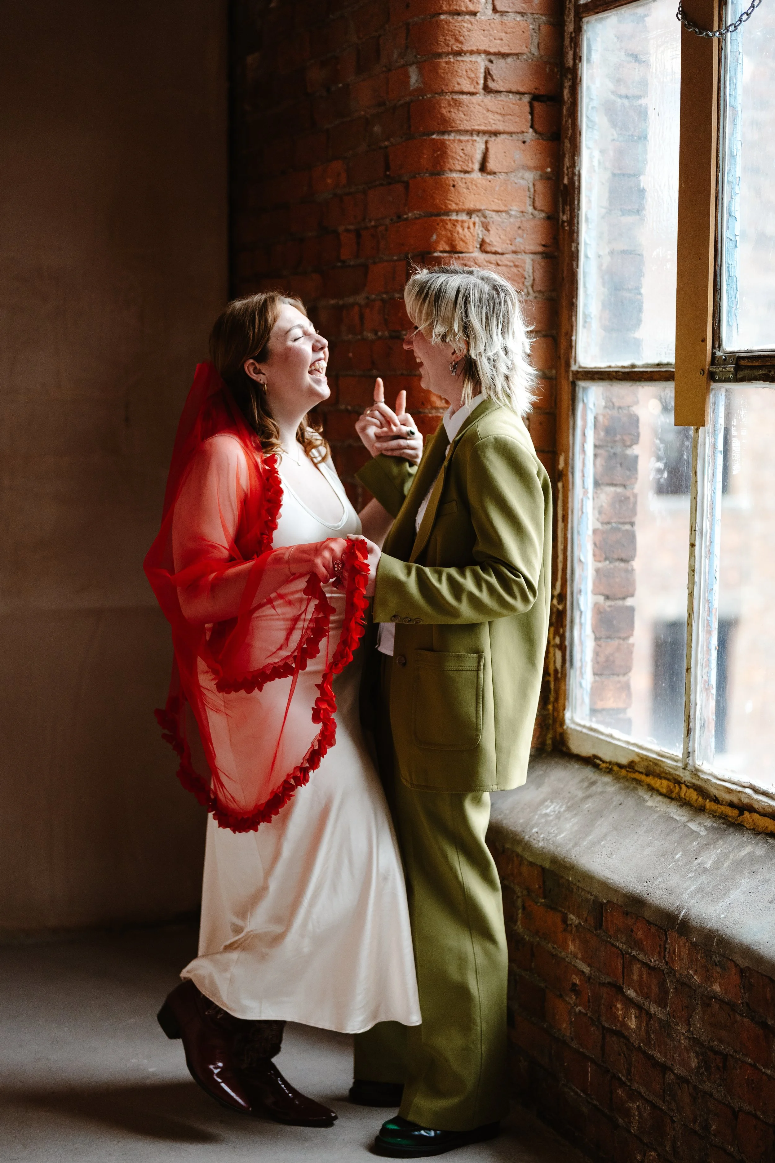 LGBTQ+ Couple in Manchester at their non traditional wedding