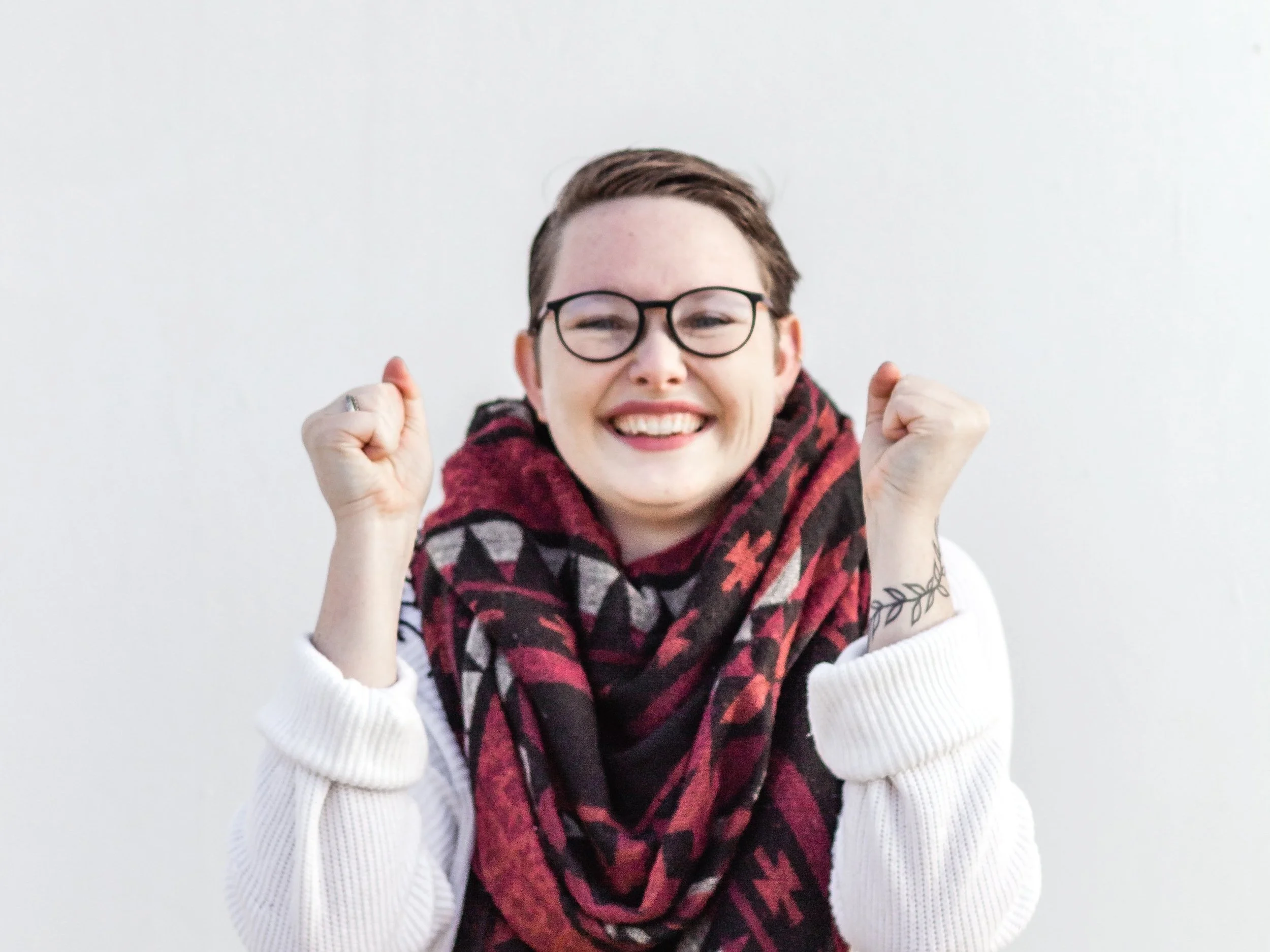 A lady looking estatic