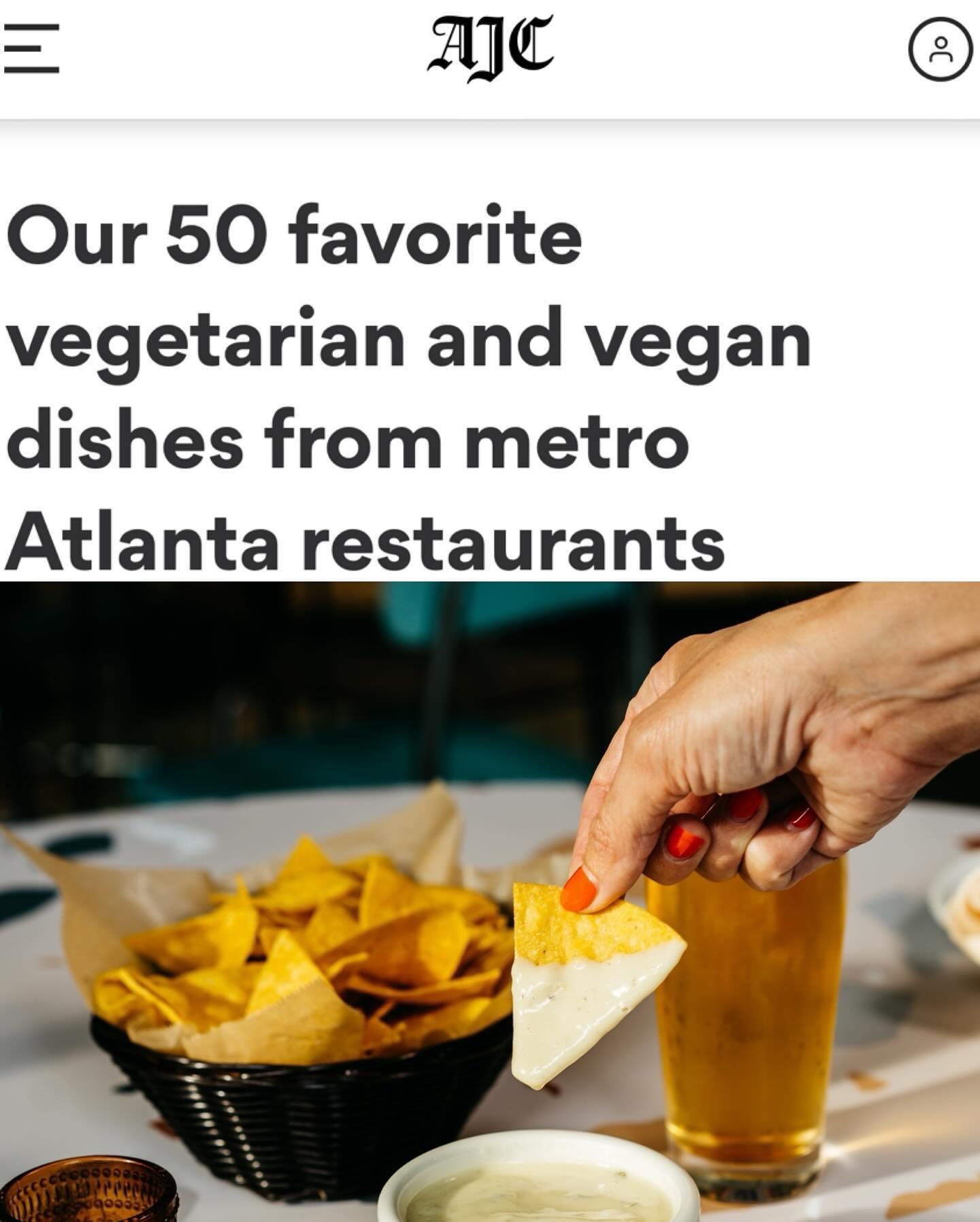 Thank you @ajcdining for giving our queso a spot on your 50 favorite vegan dishes!
⁠
Come by tonight for Noche de Nacho, pair it with a cold beer, and see what all the fuss is about. Nacho, beer, and margarita specials every Thursday 5-10pm 🍻
&zwnj;