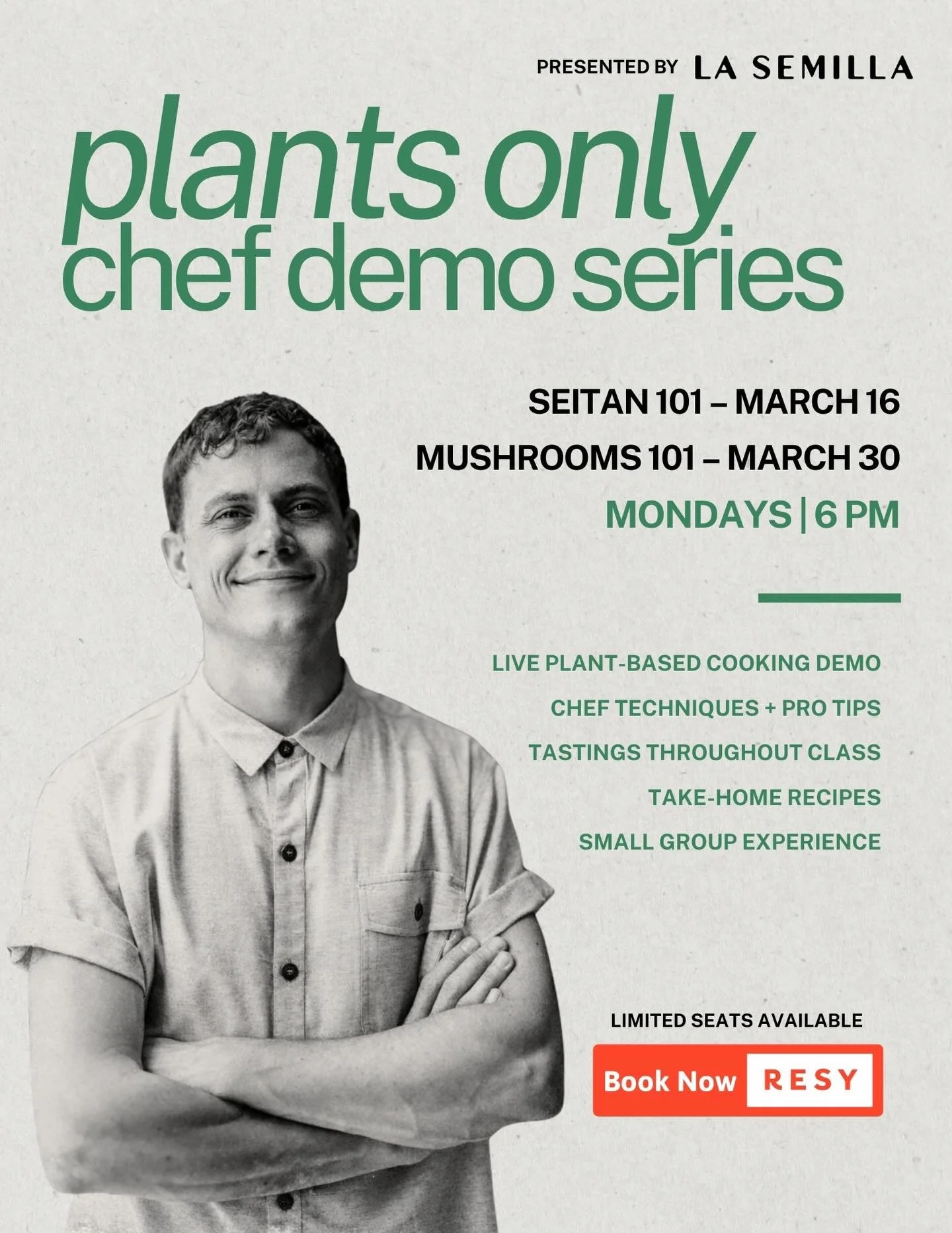 Plants Only chef demos are here 🌱

Join us for a series of intimate evenings at La Semilla as Chef walks through the techniques behind some of his favorite plant-based ingredients used in our kitchen.

We&rsquo;ll be cooking, tasting, and talking th