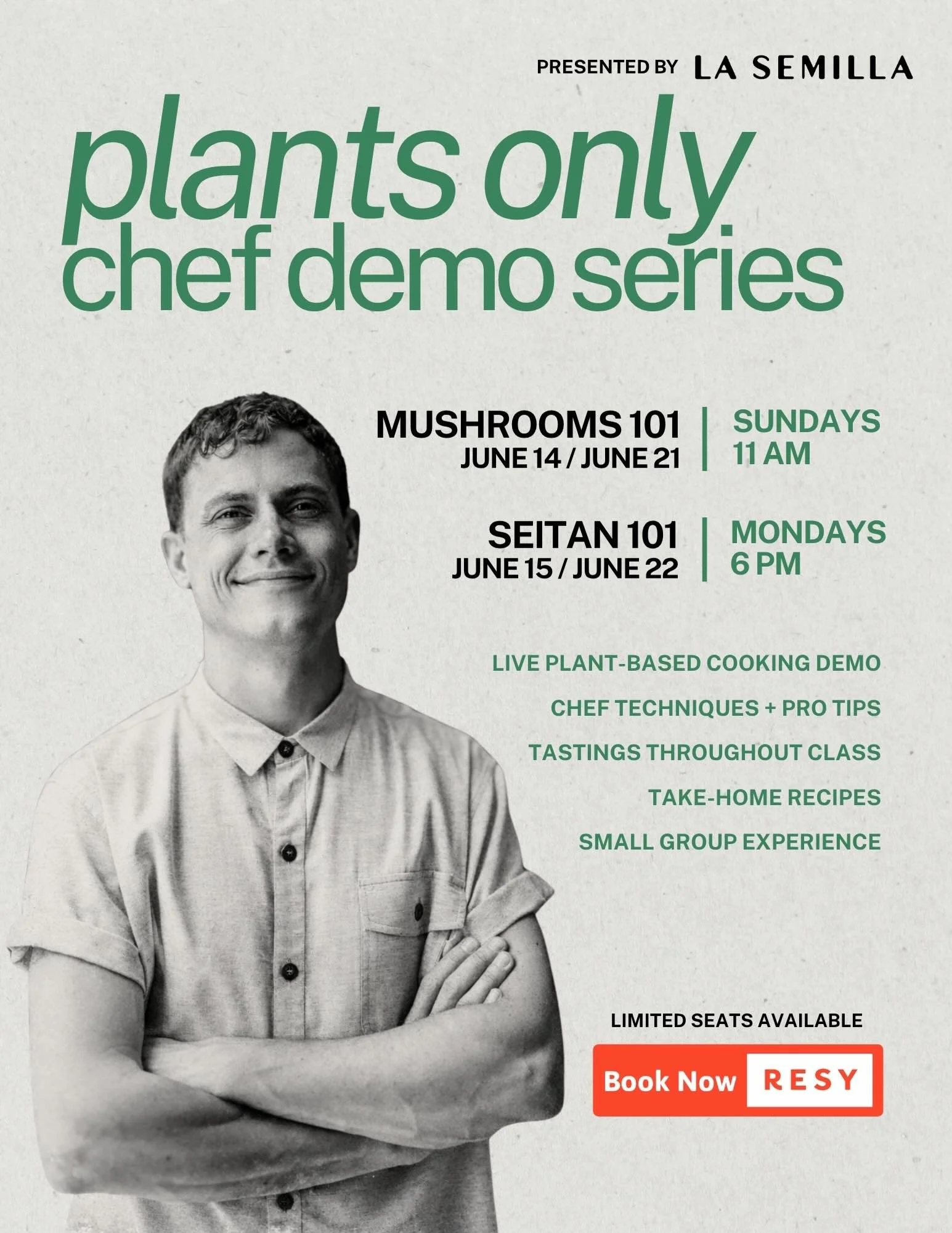 By popular demand, the series continues! Chef demos are back this month with more dates. 🌱

Upcoming classes:

▫️𝙼𝚄𝚂𝙷𝚁𝙾𝙾𝙼𝚂 𝟷𝟶𝟷 &mdash; 𝙹𝚄𝙽𝙴 𝟷𝟺, 𝙹𝚄𝙽𝙴 𝟸𝟷
▫️𝚂𝙴𝙸𝚃𝙰𝙽 𝟷𝟶𝟷 &mdash; 𝙹𝚄𝙽𝙴 𝟷𝟻, 𝙹𝚄𝙽𝙴 𝟸𝟸

Learn new tec