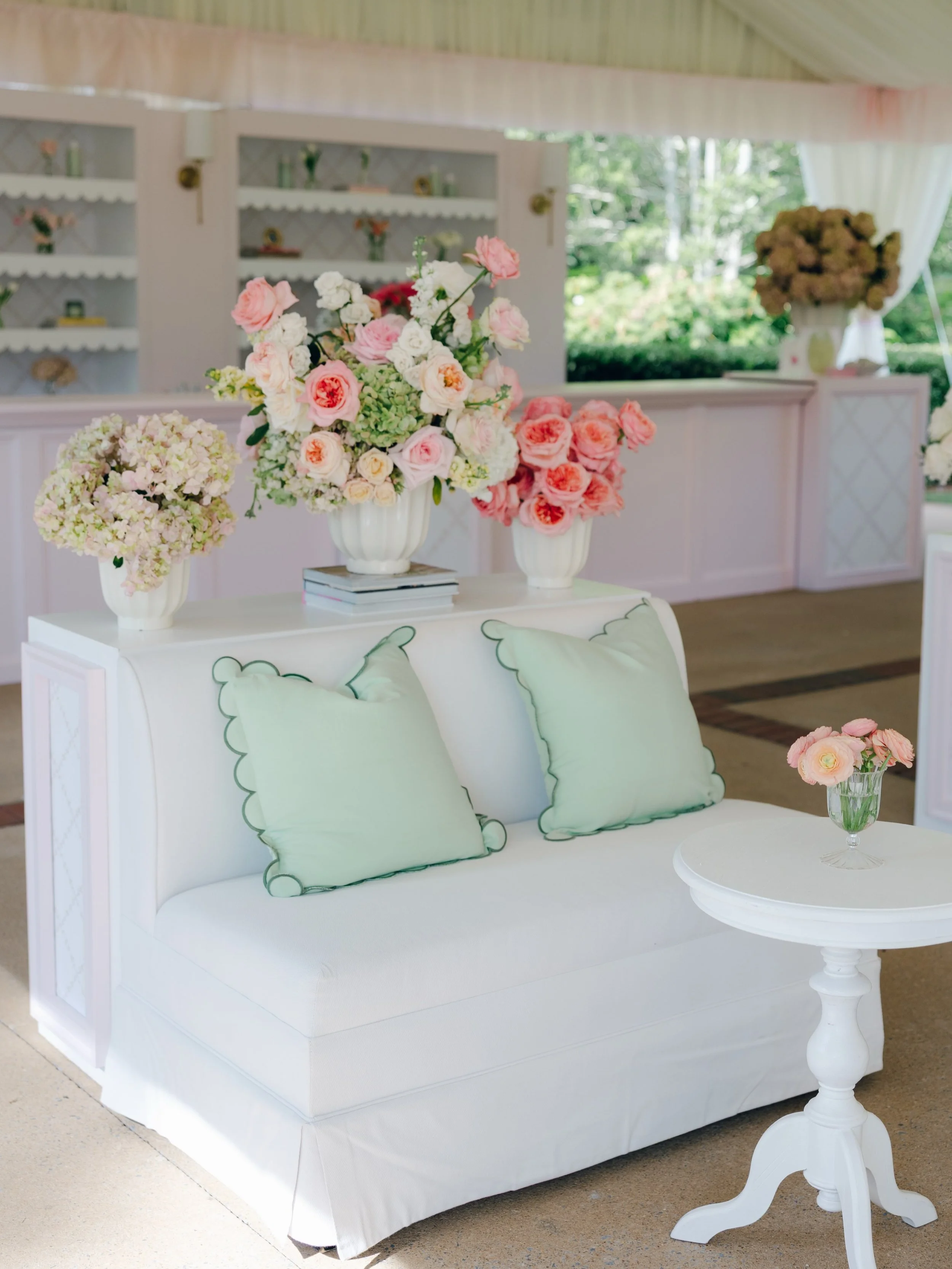 A space designed to feel like home&mdash;bright, joyful &amp; undeniably girly, just like Melanie💗 From the bride&rsquo;s personal coffee table book collection styled throughout, to the dainty summer florals, and the custom pattern carried throughou