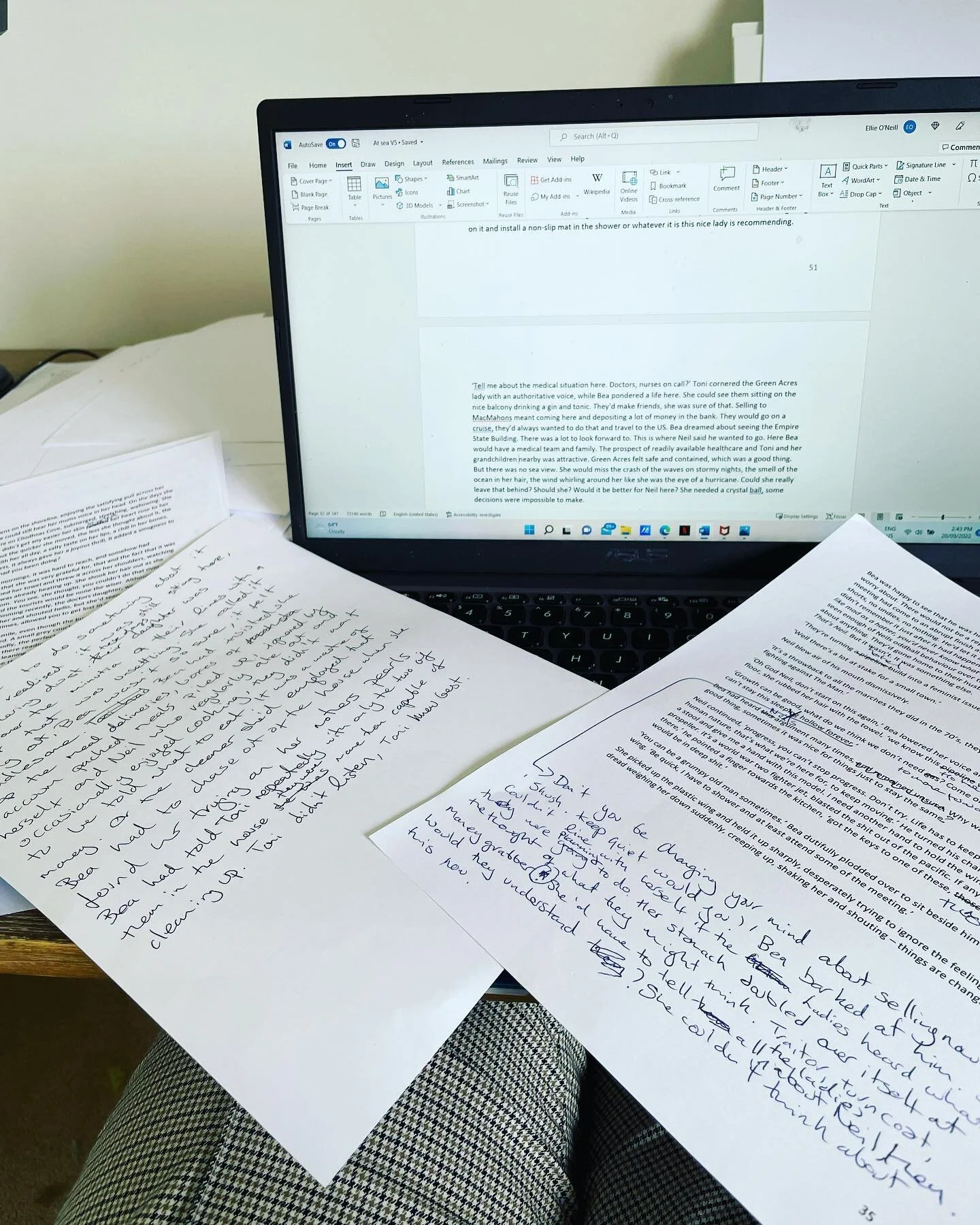 All the words, all the scribbles and a big messy desk. This book is coming together. Finally.