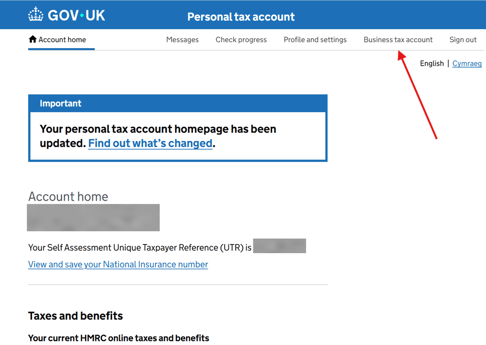 Personal tax account - select Business tax account