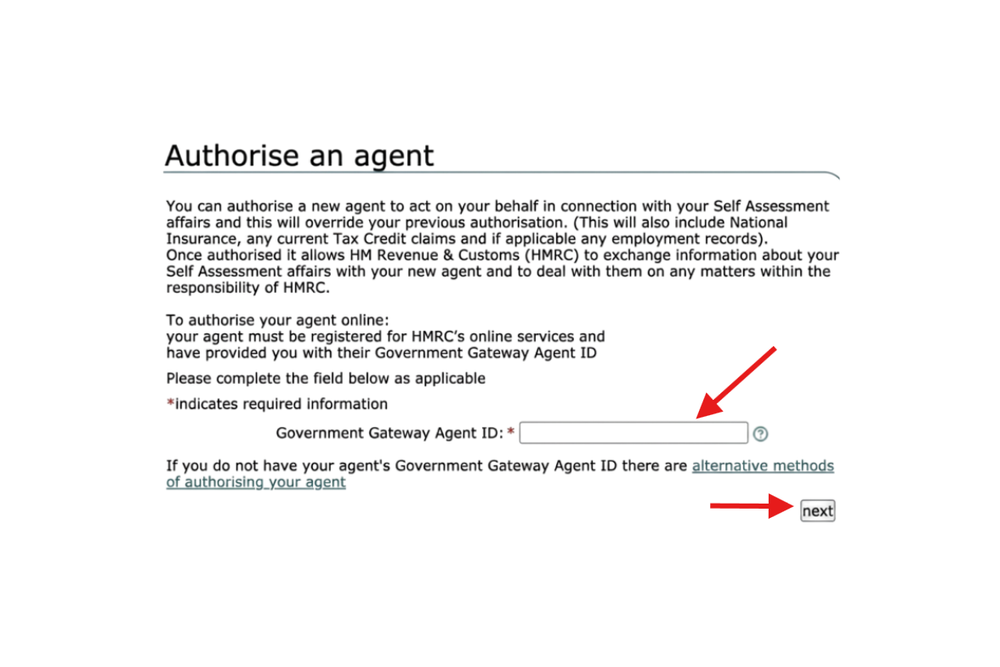 Enter Government Gateway Agent ID