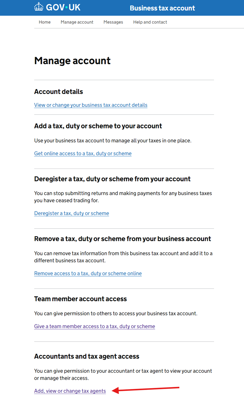 Manage account - Add, view or change tax agents