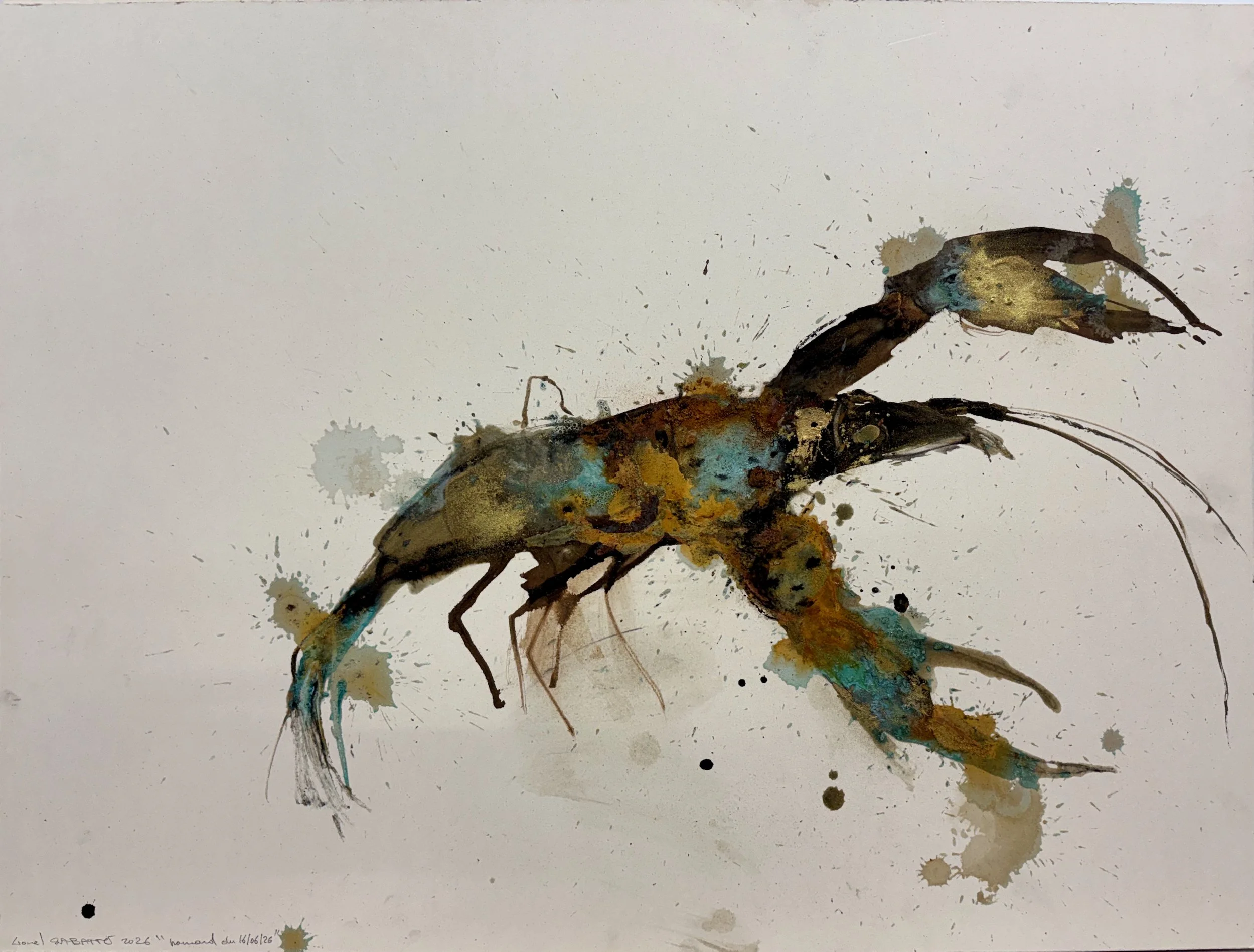 Lionel Sabatté, Homard du 16-06-2026, 2026 - Oxydation et terre de Lascaux sur carton de bois, 60 x 80 cm © Studio LS.jpeg