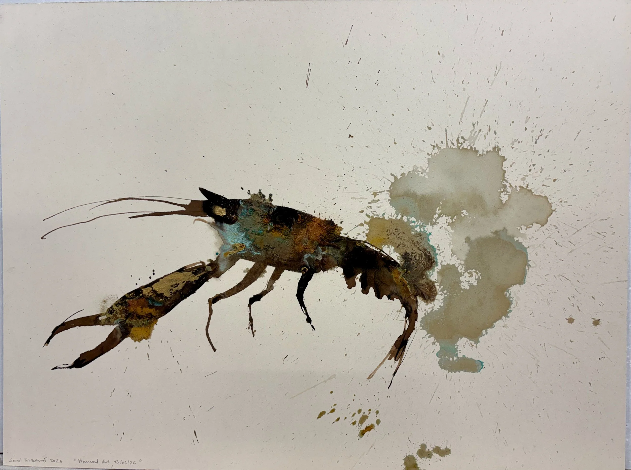 Lionel Sabatté, Homard du 14-06-2026, 2026 - Oxydation et terre de Lascaux sur carton de bois, 60 x 80 cm - © Studio LS.jpeg