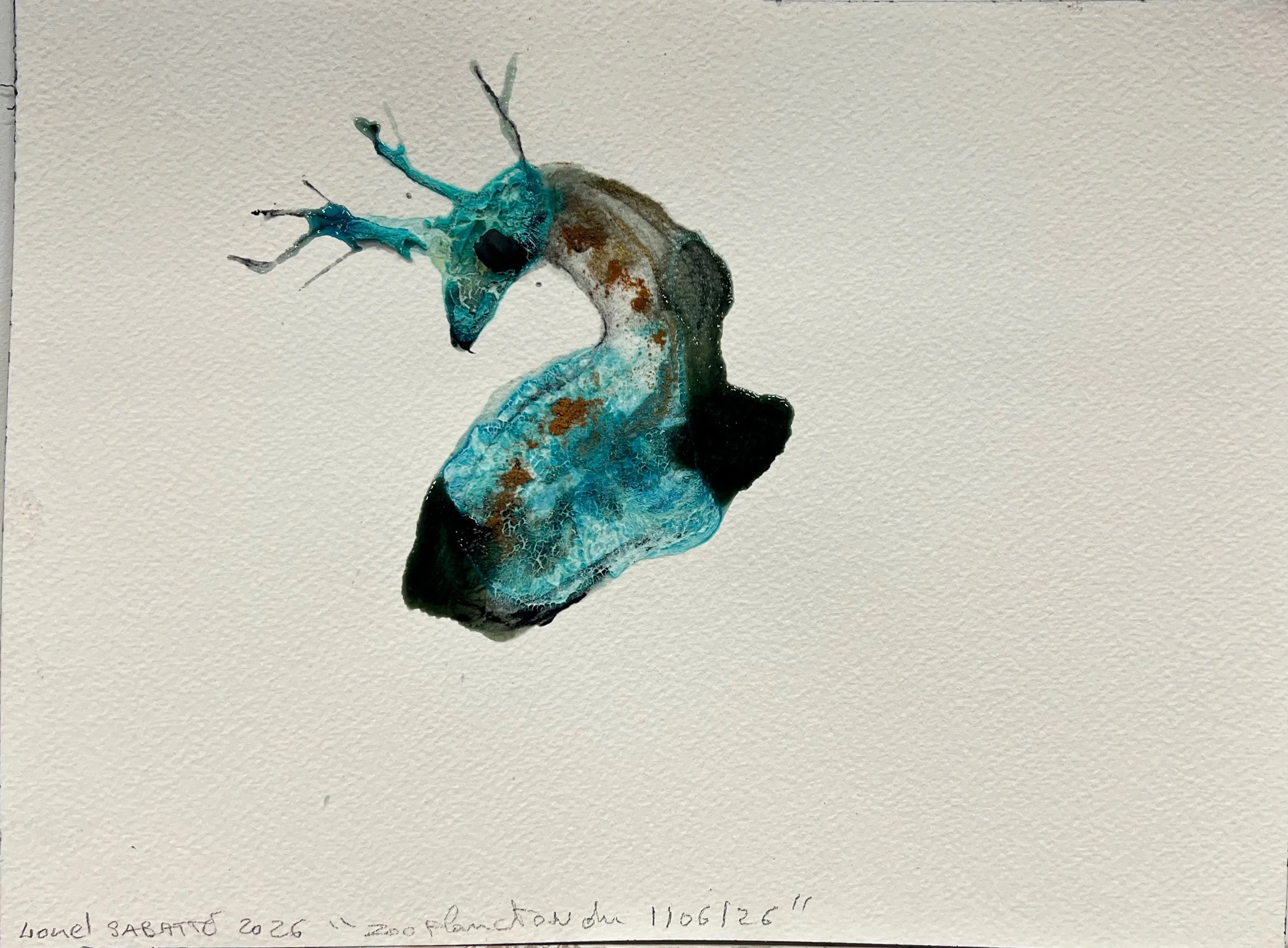 Lionel Sabatté, Zooplancton du 01-06-2026, 2026 - Oxydation et terre de Lascaux sur papier Arches, 23 x 31 cm - © Studio LS.jpeg