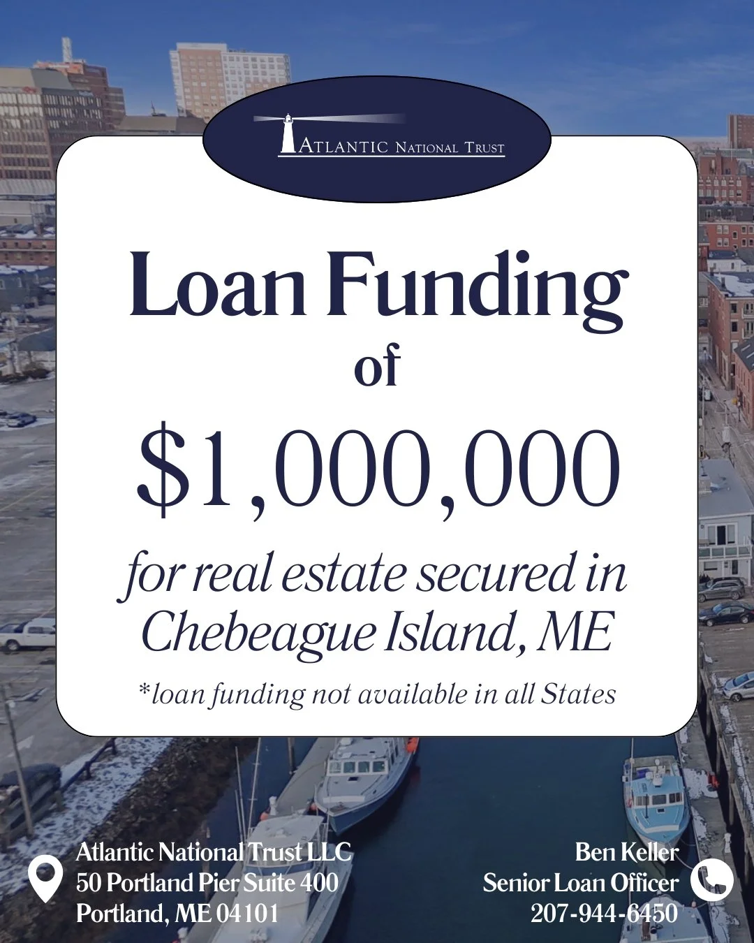 Just Funded: $1,000,000 bridge loan secured by real estate on Chebeague Island.

Atlantic National Trust delivers fast, flexible capital for unique opportunities &mdash; call us today.

📞 207-944-6450