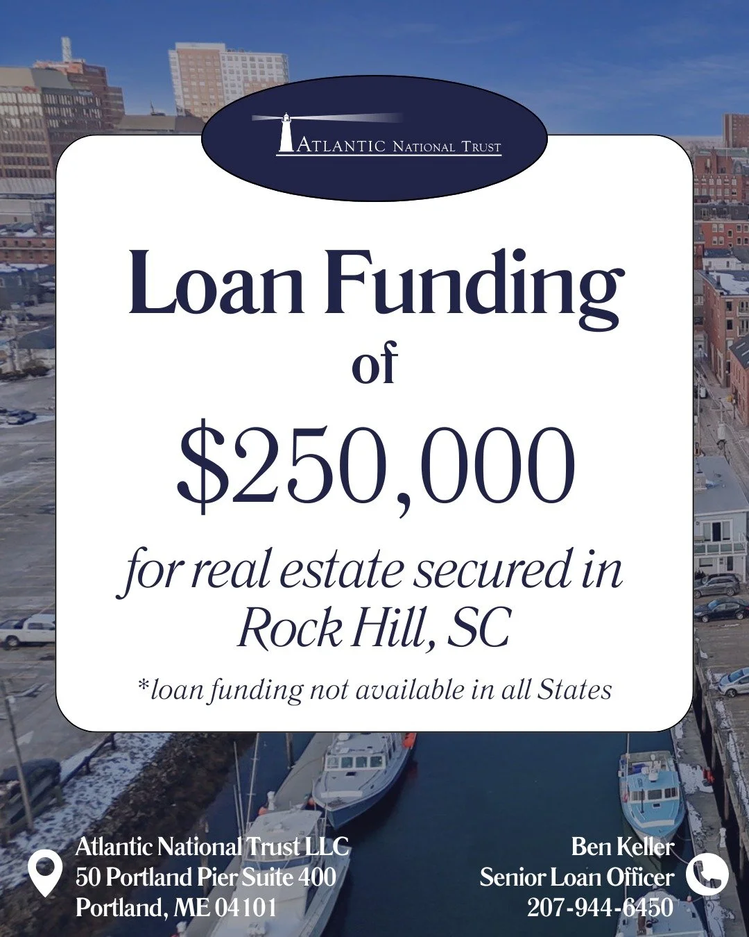 📍Just Closed: $250,000 bridge loan secured by real estate in Rock Hill, South Carolina.

Fast, flexible funding &mdash; wherever the opportunity takes you.
Atlantic National Trust delivers.

📞 207-944-6450