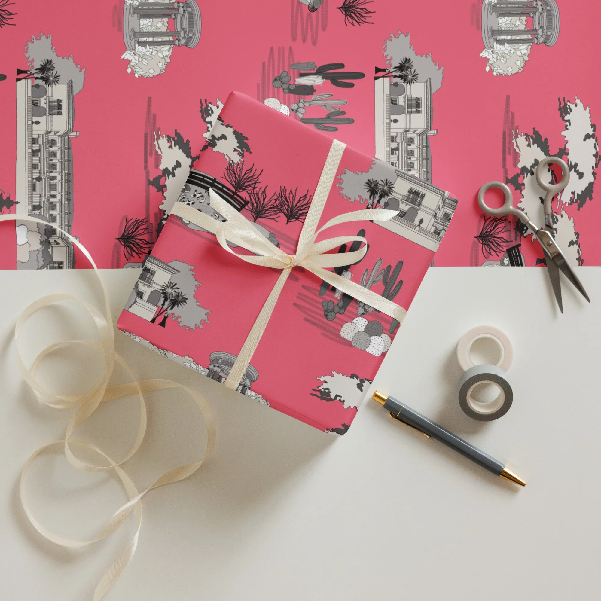 Huntington - Pink Wrapping Paper Sheets — Bayhill Studio