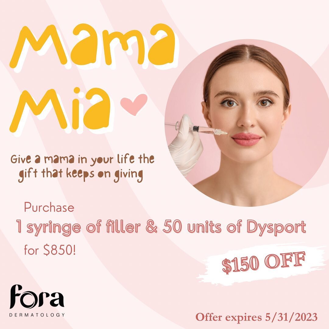 Mama Mia don&rsquo;t miss out on this deal!! 

Call now to schedule! (704)230-1302

#mothersdaygift #mothersday #foradermatology #filler #dysport #injectables #mooresvillenc #lknnc