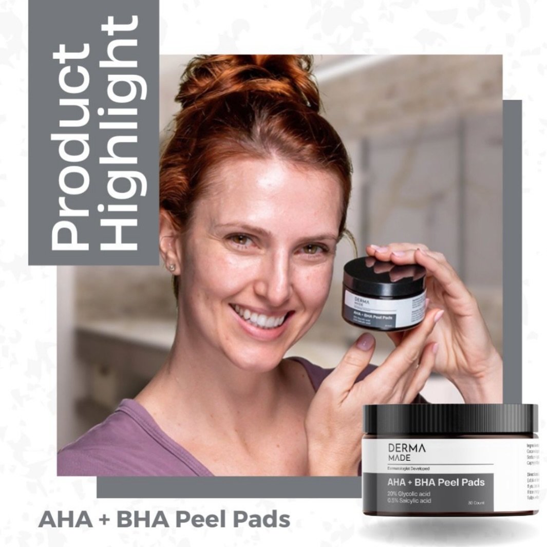 Looking for a treatment you can easily do at home?

Minimize pores, reduce congestion, and fade dark spots with Derma Made AHA + BHA Peel Pads.
They&rsquo;re formulated with the perfect balance of exfoliators to slough away dead skin cells, revealing
