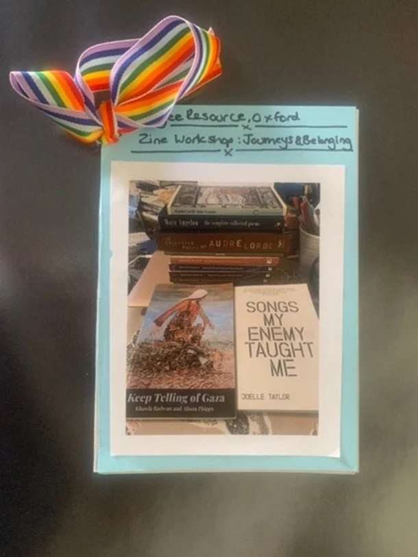 Zine created by Teresa, including the loose script of their introduction and prompts for workshop 1, with extracts of historical and contemporary migration stories, intersectional feminisms and poetry