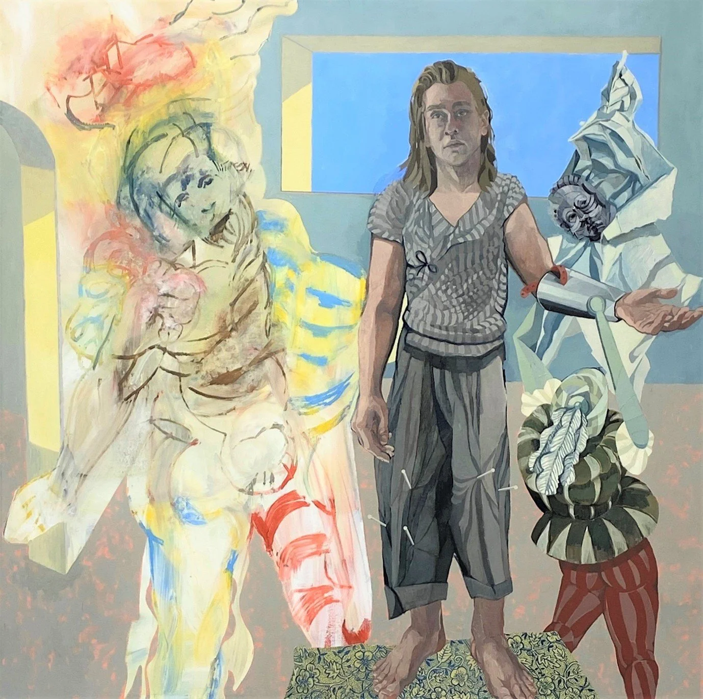 Figure 1: Attendants dressing and armouring Gawain (2021) by Michael Eden