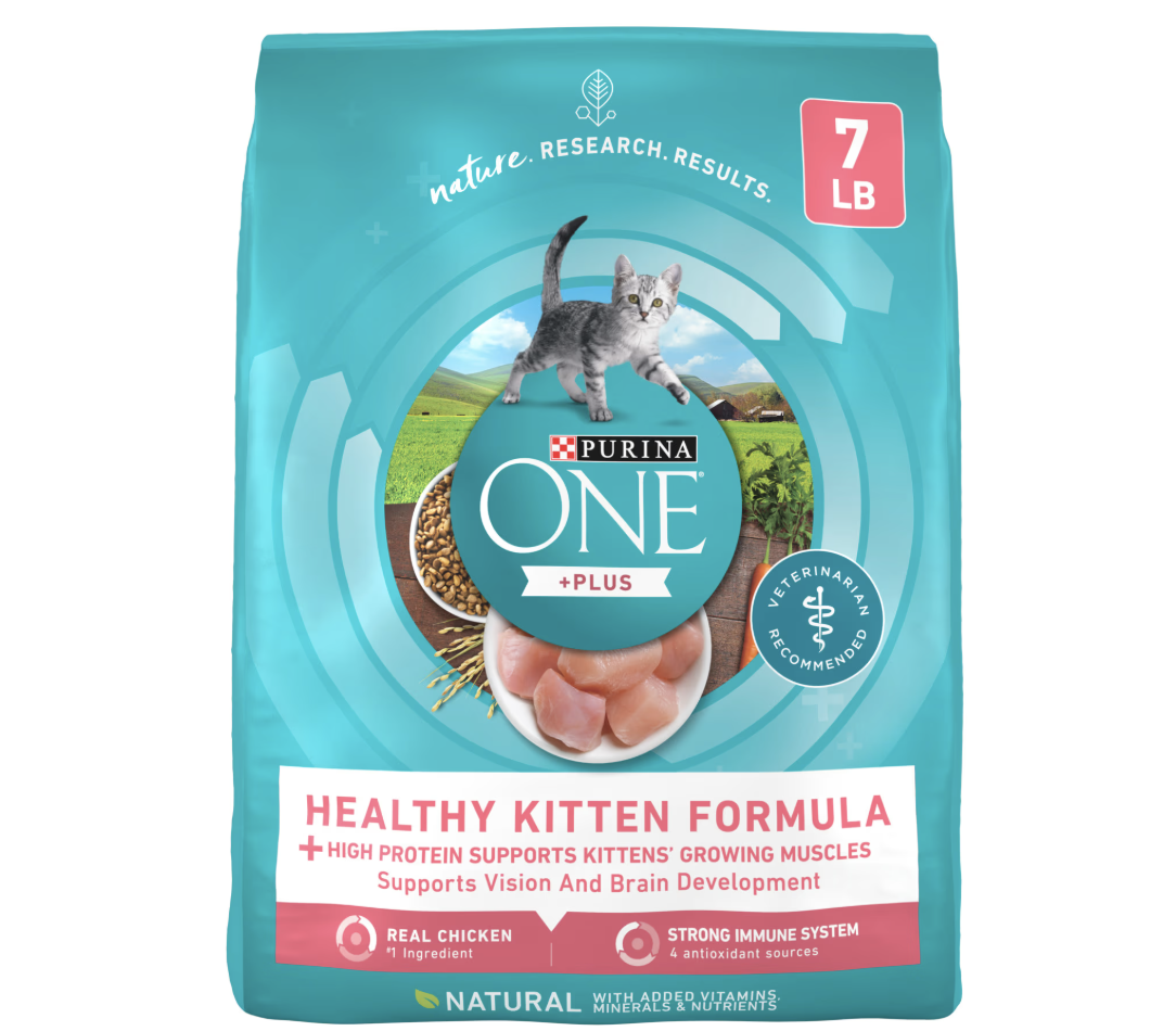 Teal bag or Purina One Healthy Kitten Formula