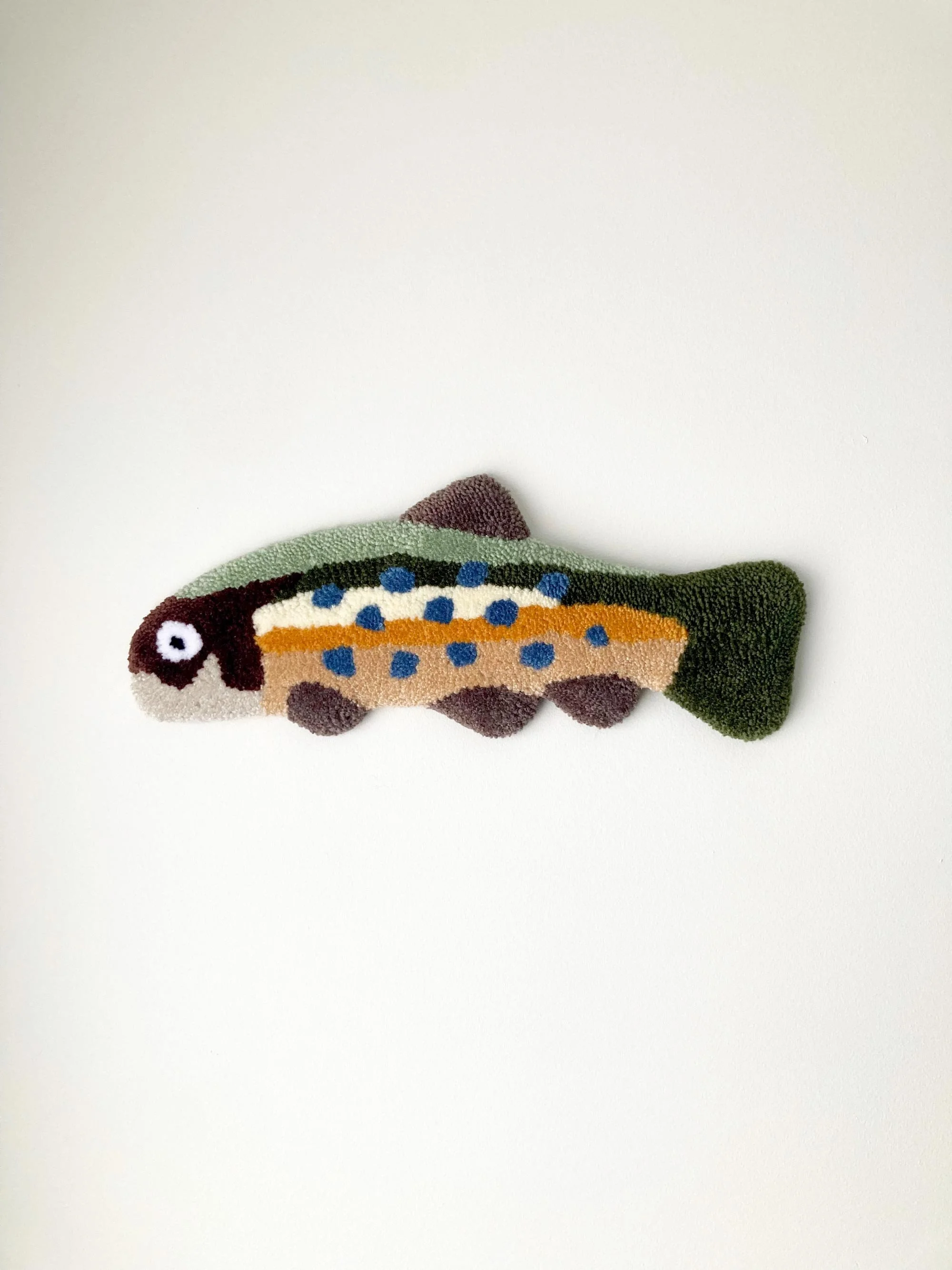 Medium Rainbow Trout Tufted Wall Art - Dark Green and yellow
