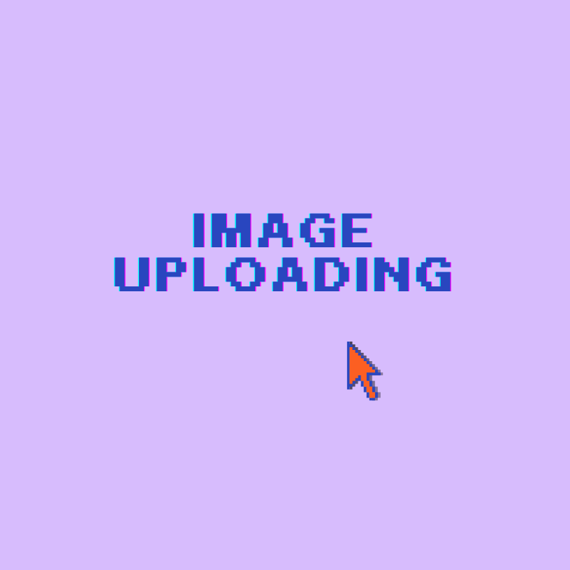 Graphic with a computer mouse that says "Image Uploading"