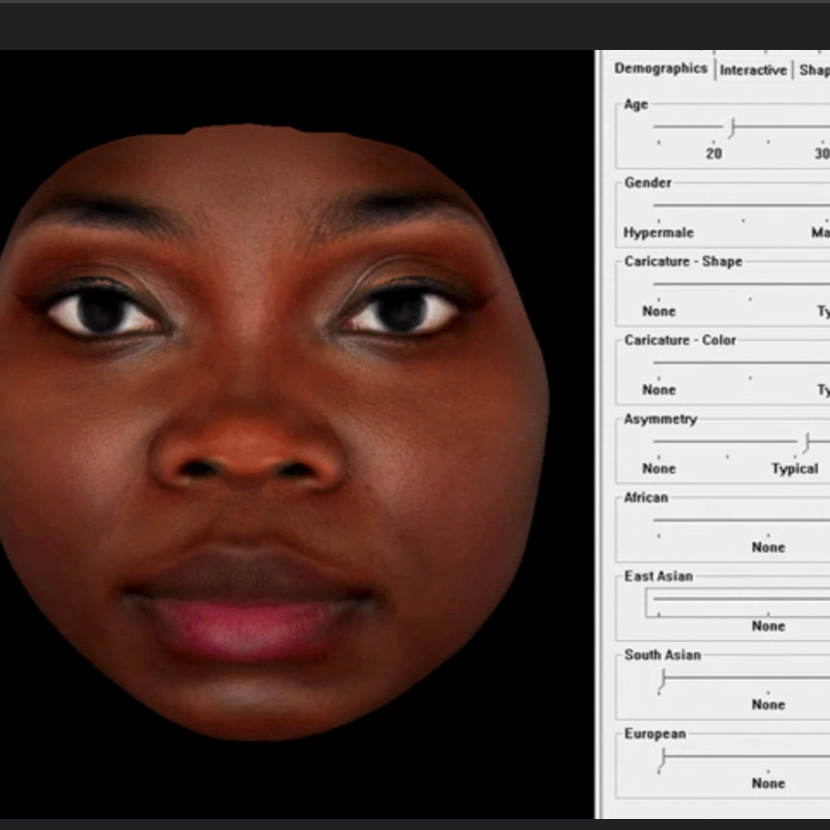 A photo of a Black woman's face with a computer window popup beside for photo adjustments