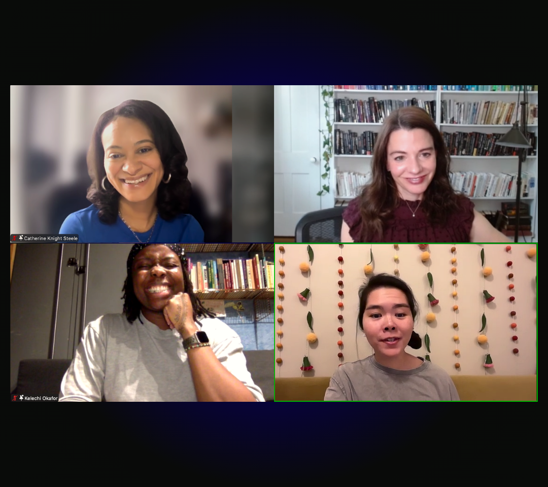 Screenshot of a video call with four participants.