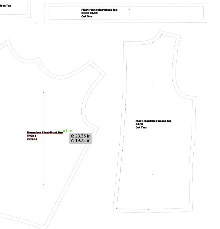 black and white blueprint pattern of a sleeveless top