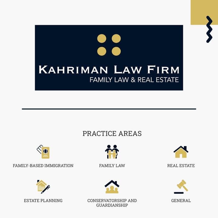 Kahriman law firm gives each new case the attention it deserves. We work closely with you so that you can make the right decisions about your legal needs. Contact us to learn more about our practice areas: Family-Based Immigration, Family Law, Real E