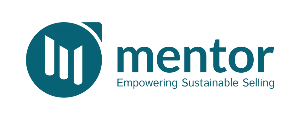 Logo with a teal blue circle containing a white upward arrow and the letter 'W', alongside the words 'mentor' and the tagline 'Empowering Sustainable Selling'.