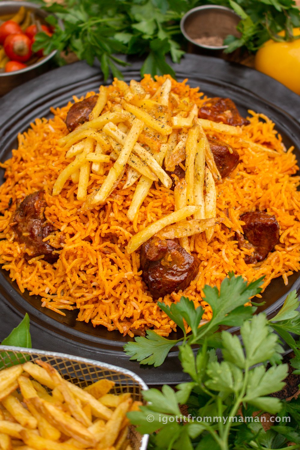 Estamboli Polo – Persian Spiced Lamb Rice with Potato Fries — I got it from  my Maman