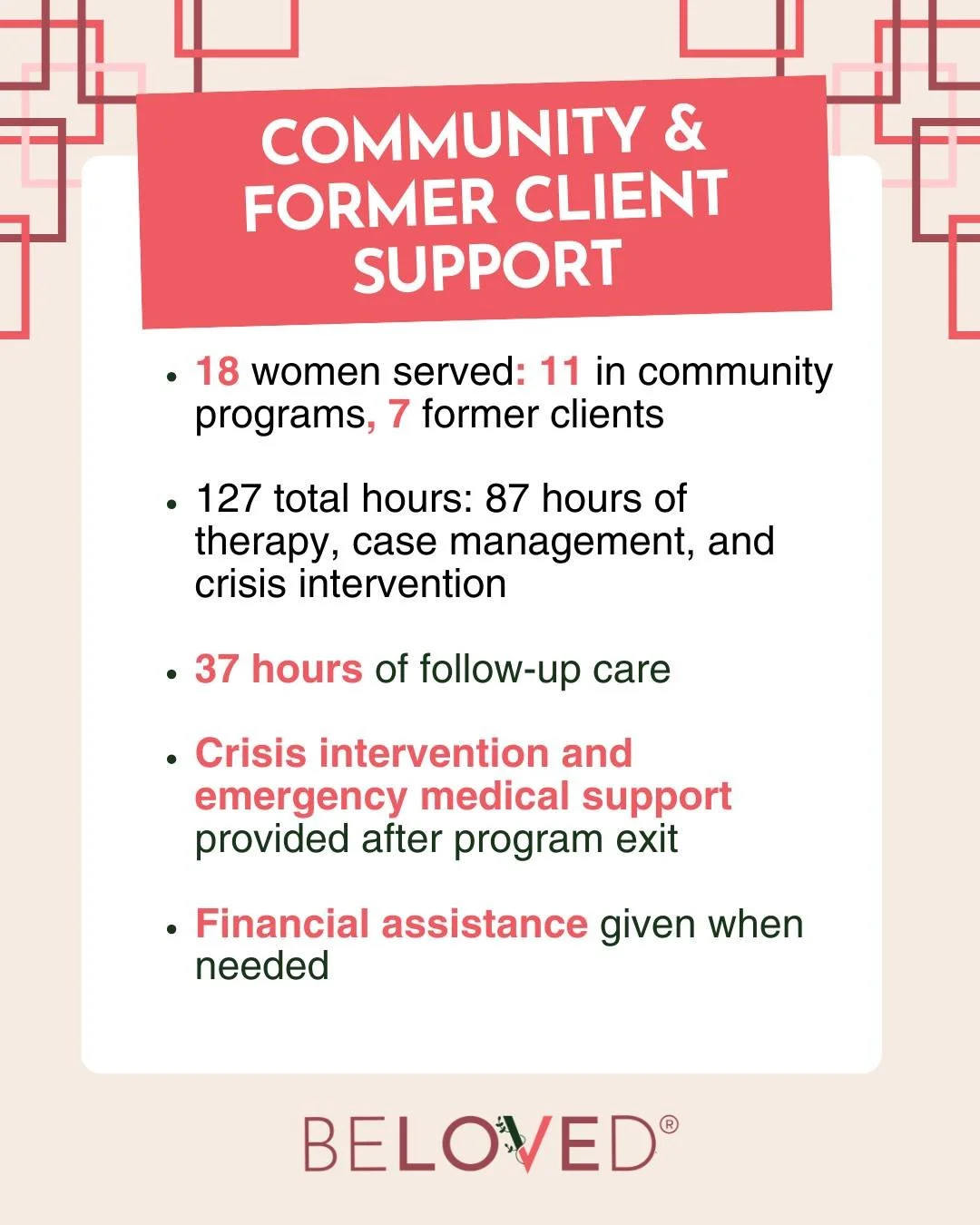 Our commitment continues beyond residency 🏡

#BELOVED's residential program prioritizes safety, continuity, and long term healing &mdash; before, during, and after residency.