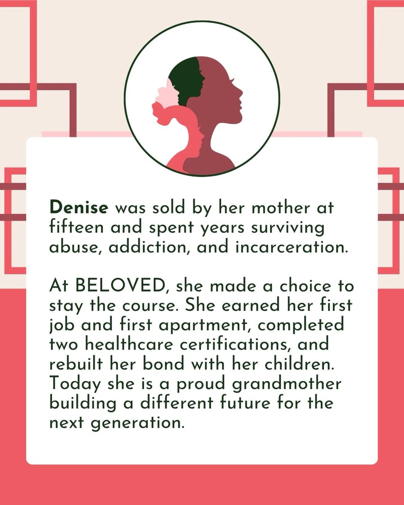 Real change happens step by step.

Denise chose to stay the course. Today she is rebuilding stability, reconnecting with family, and creating a new p 

ath for the next generation.

We are honored to walk alongside stories like hers.

#BELOVED #LoveL