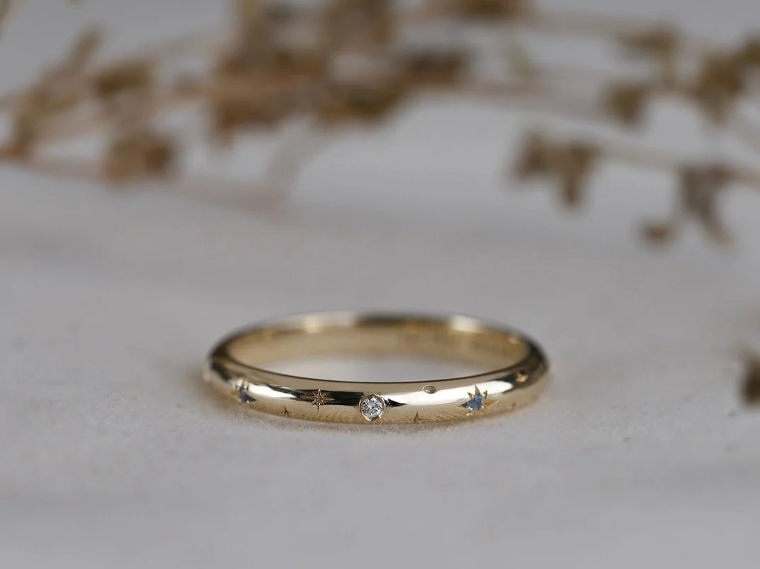 ✨ absolutely loved making this cosmic pair for lovely Rebekah! 

She chose the oval parti-colour sapphire Supernova ring (from an earlier One of a Kind ring release) for her engagement ring, and Sam &amp; I crafted a bespoke Astra Band for her weddin
